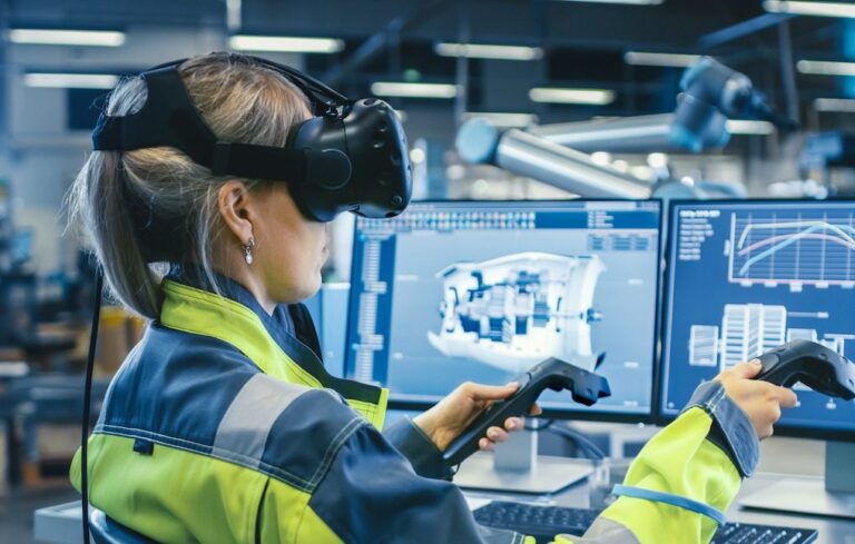 Engineer wearing virtual reality headset